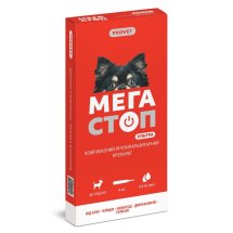 Краплі Provet МЕГАСТОП УЛЬТРА для собак до 4 к від зовнішніх та внутрішніх паразитівг 0.4 мл - 1 піпетка