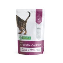 Вологий корм Nature's Protection Cat Skin & Сoat care with Chicken and Salmon для котів пауч курка лосось - 100 г