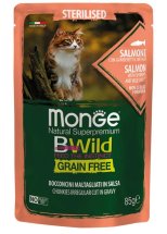 Вологий корм Monge Cat Bwild Grain Free Wet Sterilised для стерилізованих котів лосось з креветками та овочами - 85 г