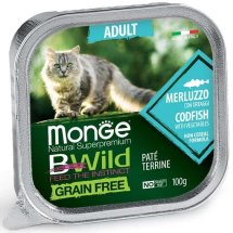 Вологий корм Monge Cat Bwild Grain Free Wet Adult для котів тріска з овочами - 100 г
