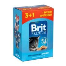 Набір паучів "3+1" для кошенят Brit Premium Cat pouch Chicken Chunks for Kitten з куркою - 4х100 г