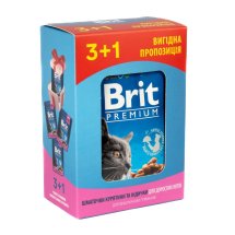 Набір паучів "3+1" для котів Brit Premium Cat pouch Chicken & Turkey з куркою та індичкою - 4х100 г