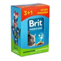 Набір паучів "3+1" для стерилізованих котів Brit Premium Cat pouch Chicken Slices for Sterilised з куркою - 4х100 г