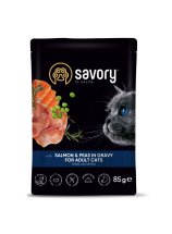 Вологий корм Savory Cat для дорослих котів лосось з горошком у соусі пауч - 85 г