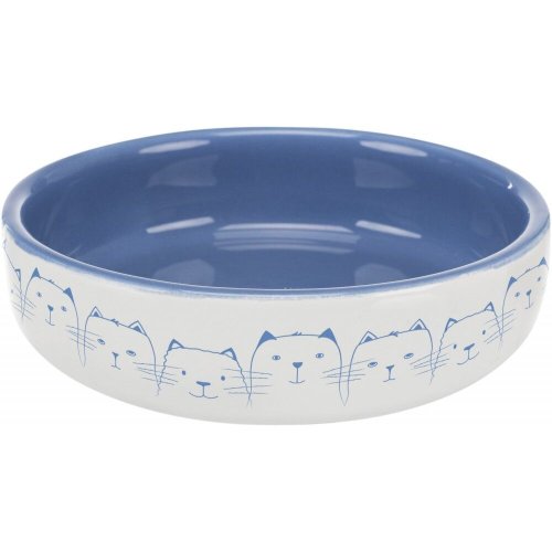 Миска Trixie для котів короткомордих порід Hello my little Cat синя/біла керамічна 15 см 300 мл - 1 шт