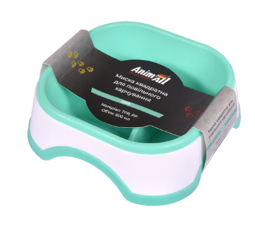 Миска AnimAll квадратна для повільного харчування 600 мл М'ята - 1 шт