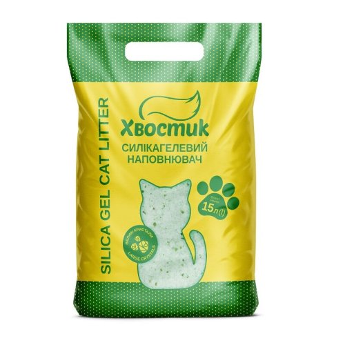 Наповнювач Хвостик Силікагель великий з зеленими гранулами - 15 л
