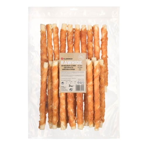 Жувальні стіки Flamingo Dog для собак обгорнуті м'ясом курки 25 см 25 шт - 2 кг