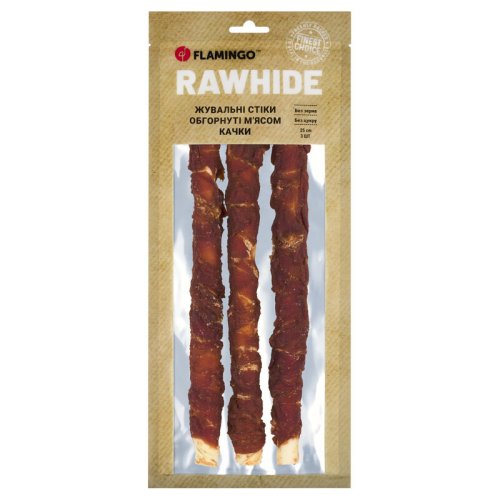 Жувальні стіки Flamingo Dog для собак обгорнуті м'ясом качки 25 см 3 шт - 240 г