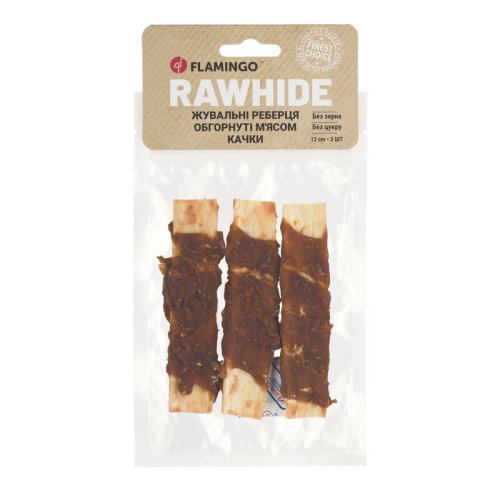 Жувальні реберця Flamingo Dog для собак обгорнуті м'ясом качки 12 см 3 шт - 90 г