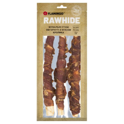 Жувальні стіки Flamingo Dog для собак обгорнуті з м'ясом кролика 25 см 3 шт - 240 г