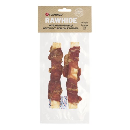 Жувальні реберця Flamingo Dog для собак обгорнуті м'ясом кролика 17 см 2 шт - 110 г