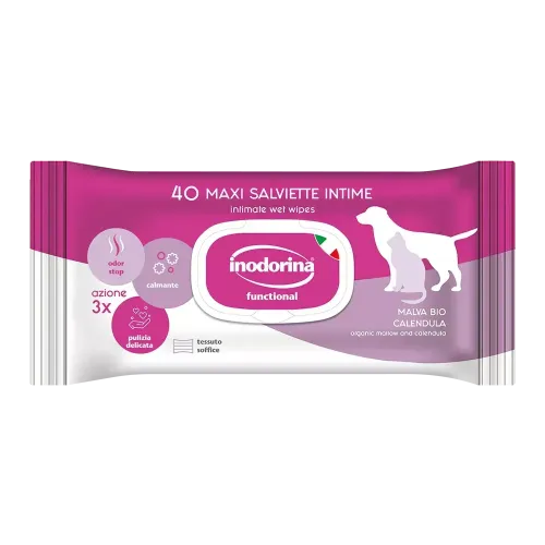 Вологі серветки Inodorina Functional Intime для інтимної гігієни собак та котів із екстрактами мальви та календули - 40 шт