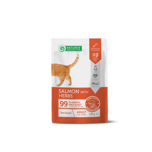 Вологий корм Nature's Protection Cat Adult Sterilised Salmon with Herbs для стерилізованих котів з лососем і травами - 100 г