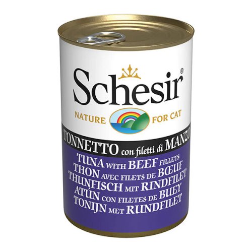 Вологий корм Schesir Cat Tuna with Beef Fillets ТУНЕЦЬ З ФІЛЕ ЯЛОВИЧИНИ в желе для котів - 140 г