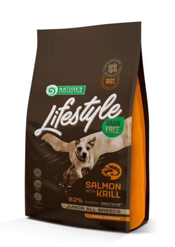 Сухий корм Nature's Protection Dog Lifestyle Grain Free Salmon with Krill Junior All Breeds для цуценят та юніорів усіх порід з Лососем - 1.5 кг