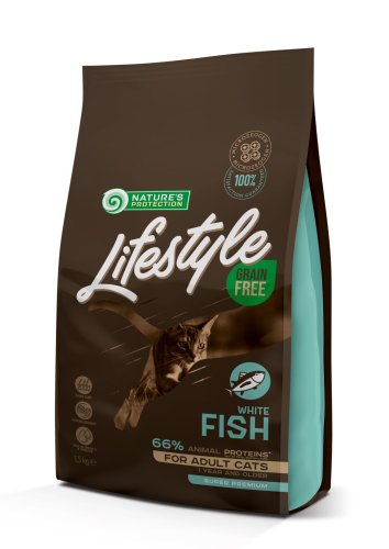 Сухий корм Nature's Protection Cat Lifestyle Grain Free Adult (White Fish) для котів з Білою Рибою - 1.5 кг