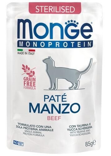 Вологий корм Monge Cat MONOPROTEIN Sterilised для стерилізованих котів 100% яловичина - 85 г