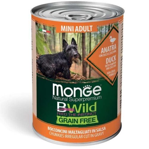 Вологий корм Monge Dog Wet Bwild Mini Adult для собак качка гарбуз та цукіні - 400 г