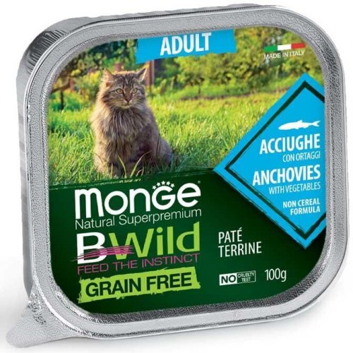 Вологий корм Monge Cat Bwild Grain Free Wet Adult для котів анчоус з овочами - 100 г