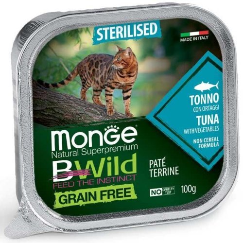 Вологий корм Monge Cat Bwild Grain Free Wet Sterilised для стерилізованих котів тунець з овочами - 100 г