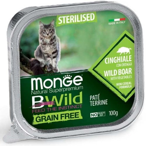 Вологий корм Monge Cat Bwild Grain Free Wet Sterilised для стерилізованих котів кабан з овочами - 100 г