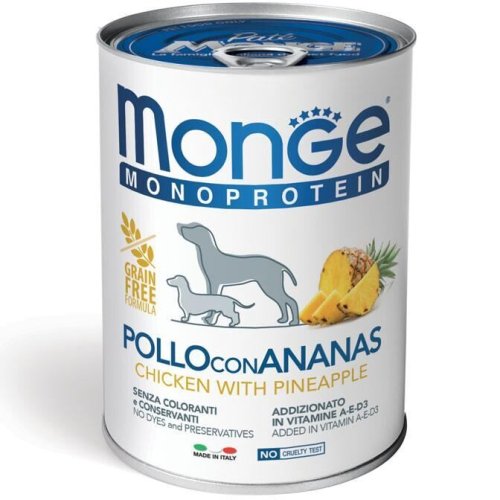 Вологий корм Monge Dog FRUIT для собак MONOPROTEIN для собак курка з ананасом - 400 г