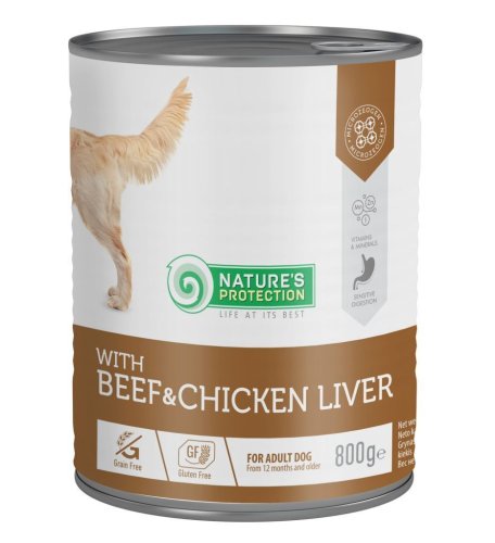 Вологий корм Nature's Protection Dog ADULT BEEF & CHICKEN LIVER для собак з яловичиною і курячими серцями - 800 г