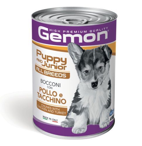 Вологий корм Gemon Dog Wet Puppy & Junior для собак шматочки з куркою та індичкою - 415 г