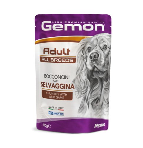 Вологий корм Gemon Dog Wet Adult для собак шматочки з м'ясом диких тварин - 100 г