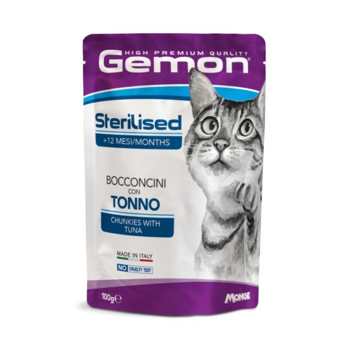 Вологий корм Gemon Cat Wet Sterilised для котів шматочки з тунцем та рибкою дорі - 100 г