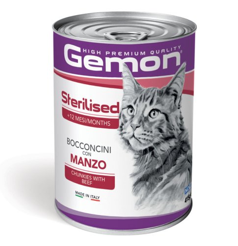 Вологий корм Gemon Cat Adult Sterilised для котів зі шматочками яловичини - 415 г