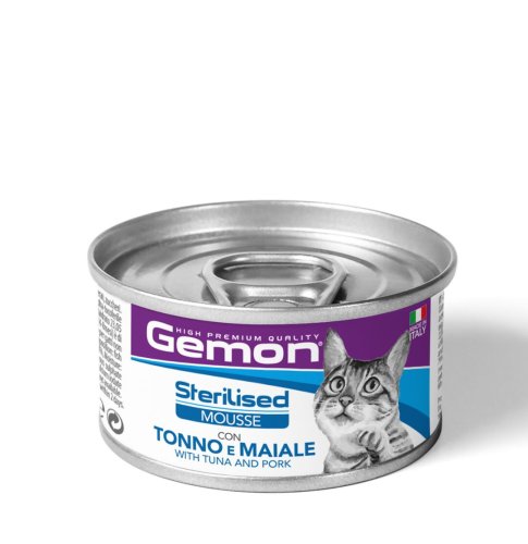 Вологий корм Gemon Cat Adult Sterilised для котів мусс тунцем та свининою - 85 г