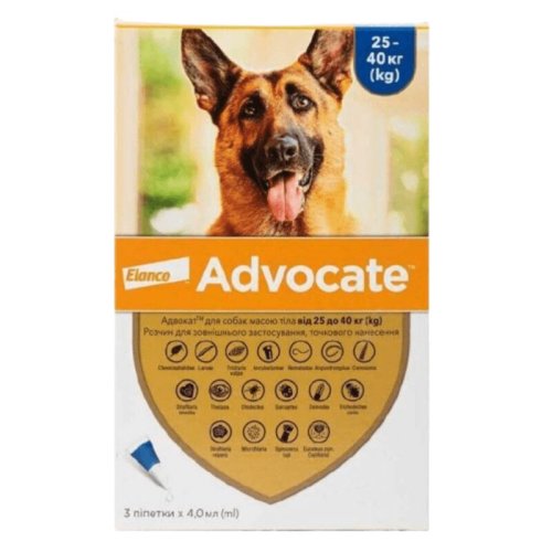 Краплі АДВОКАТ для собак від 25 кг від бліх кліщів і глистів - 1 піпетка
