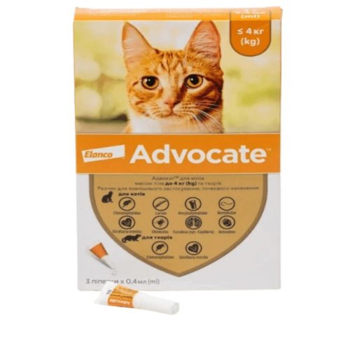 Краплі АДВОКАТ для котів 4-8 кг від бліх кліщів і глистів - 1 піпетка