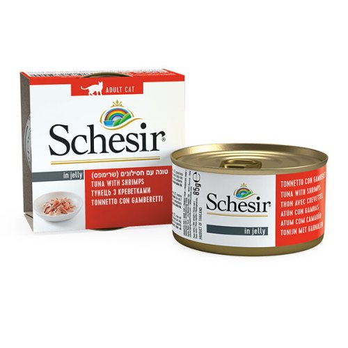 Вологий корм Schesir Cat Tuna with Shrimps ТУНЕЦЬ З КРЕВЕТКАМИ в желе для котів - 85 г