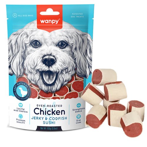 Ласощі Wanpy Dog Chicken Jerky & Codfish Sushi СУШІ З КУРКОЮ ТА ТРІСКОЮ для собак - 100 г