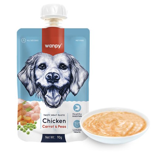 Вологий корм Wanpy Dog Chicken Carrot & Pea ВАНПІ крем-пюре КУРКА З МОРКВОЮ для собак - 90 г