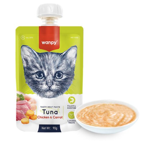 Вологий корм Wanpy Cat Tuna Chicken & Carrot крем-пюре ТУНЕЦЬ І КУРКА З МОРКВОЮ для котів - 90 г