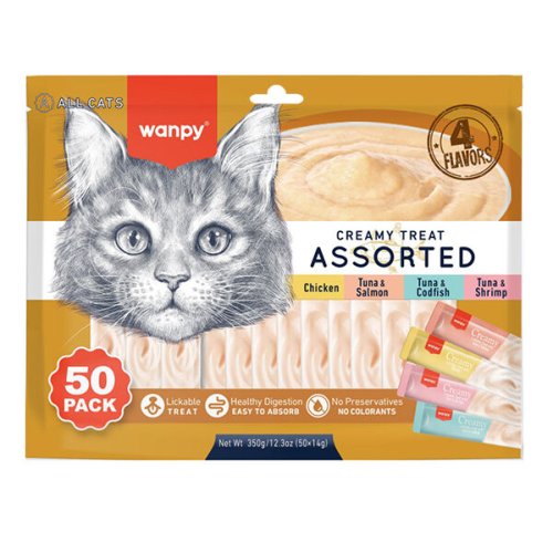 Рідкі ласощі Wanpy Cat Creamy Treat Assorted МІКС ЛАСОЩІВ для котів 14 г - 50 шт
