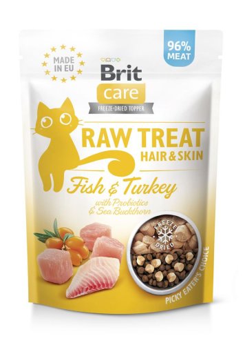Ласощі для котів Brit Raw Treat Hair & Skin Freeze-dried з рибою та індичкою - 40 г