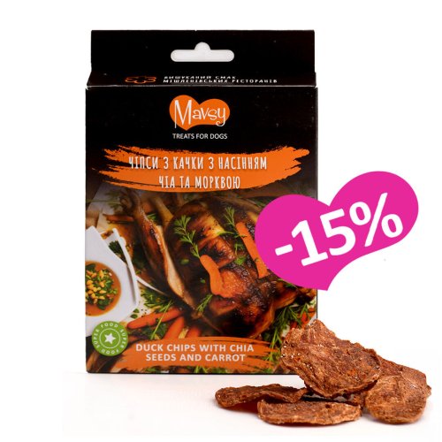 Ласощі Mavsy Duck round chip with chiya seed & carrot Чіпси з качки з насінням чіа та морквою - 50 г