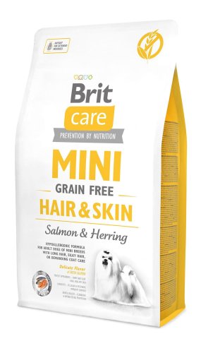 Сухий корм Brit Care GF Mini Hair & Skin для собак мініатюрних порід для шкіри та шерсті з лососем та оселедцем - 2 кг