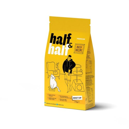 Сухий корм Half&Half для дорослих котів з яловичиною - 2 кг