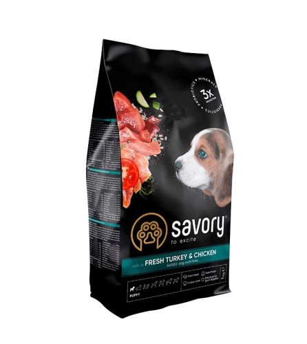 Сухий корм Savory Dog Puppy rich in Fresh Turkey & Chicken для цуценят усіх порід зі свіжою індичкою і куркою - 1 кг
