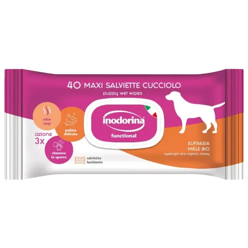 Вологі серветки Inodorina Functional Eufrasia Miele Bio для цуценят з екстрактом очанки медом та квітковим ароматом - 40 шт