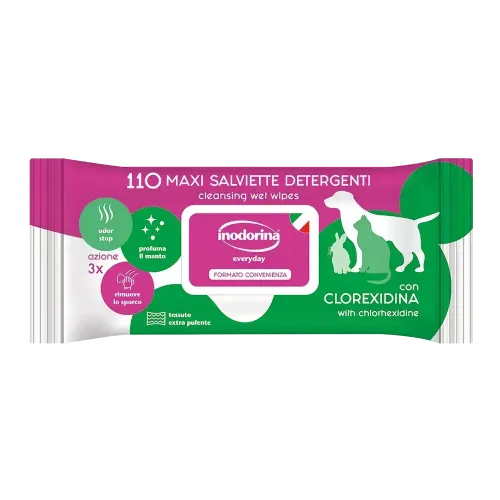 Вологі серветки Inodorina Everyday Clorexidina для котів та собак з хлоргексидином та морським ароматом - 110 шт
